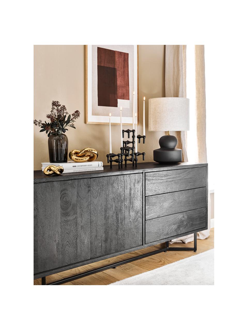 Credenza in legno di mango massiccio nero con ante Luca, Struttura: metallo verniciato a polv, Nero, Larg. 160 x Alt.70 cm