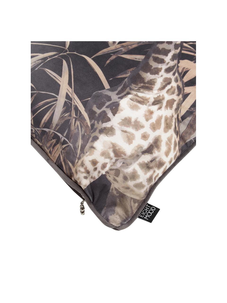 Sametový povlak na polštář s motivy žirafy Nuoro, Šedá, hnědá, černá