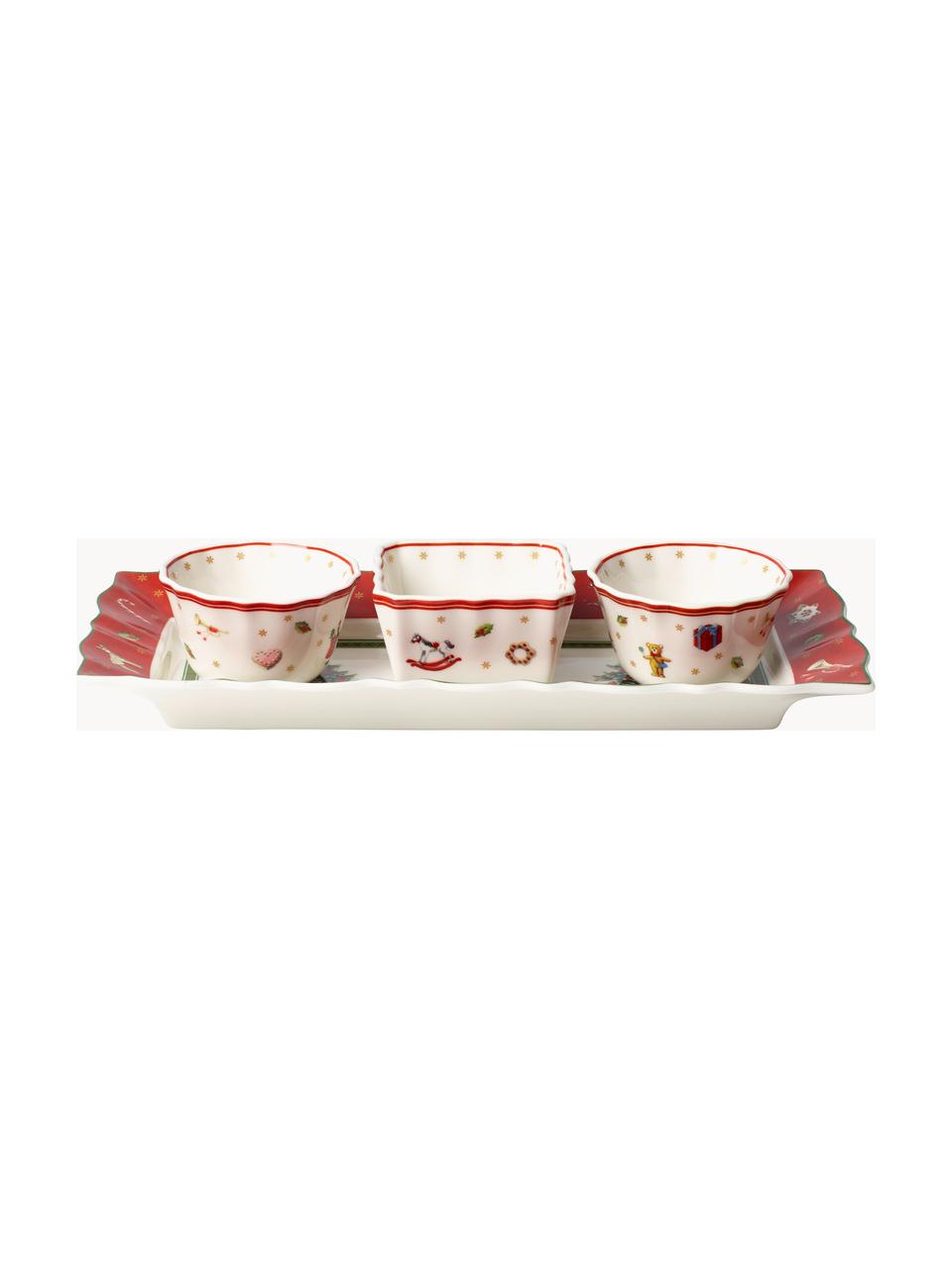 Porseleinen dipschalen Toy's Delight, set van 4, Premium porselein, Rood, wit, Set met verschillende groottes