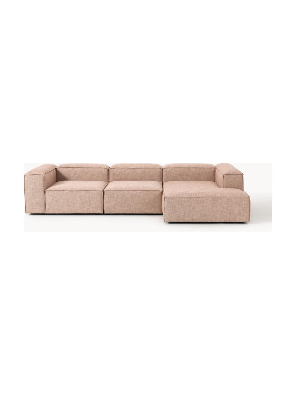 Modulares Ecksofa Lennon aus Leinen-Mix, Bezug: 50 % Viskose, 25 % Leinen, Gestell: Fichtenholz, Sperrholz, m, Füße: Kunststoff Dieses Produkt, Leinen-Mix Rostrot, B 327 x T 180 cm, Eckteil links