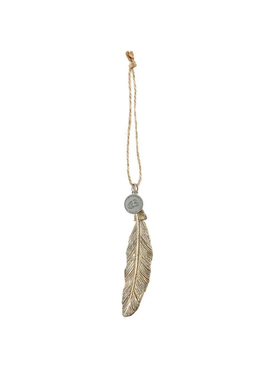 Handgemaakte decoratieve hanger Feather, Polyresin, Goudkleurig, B 1 x L 3 cm