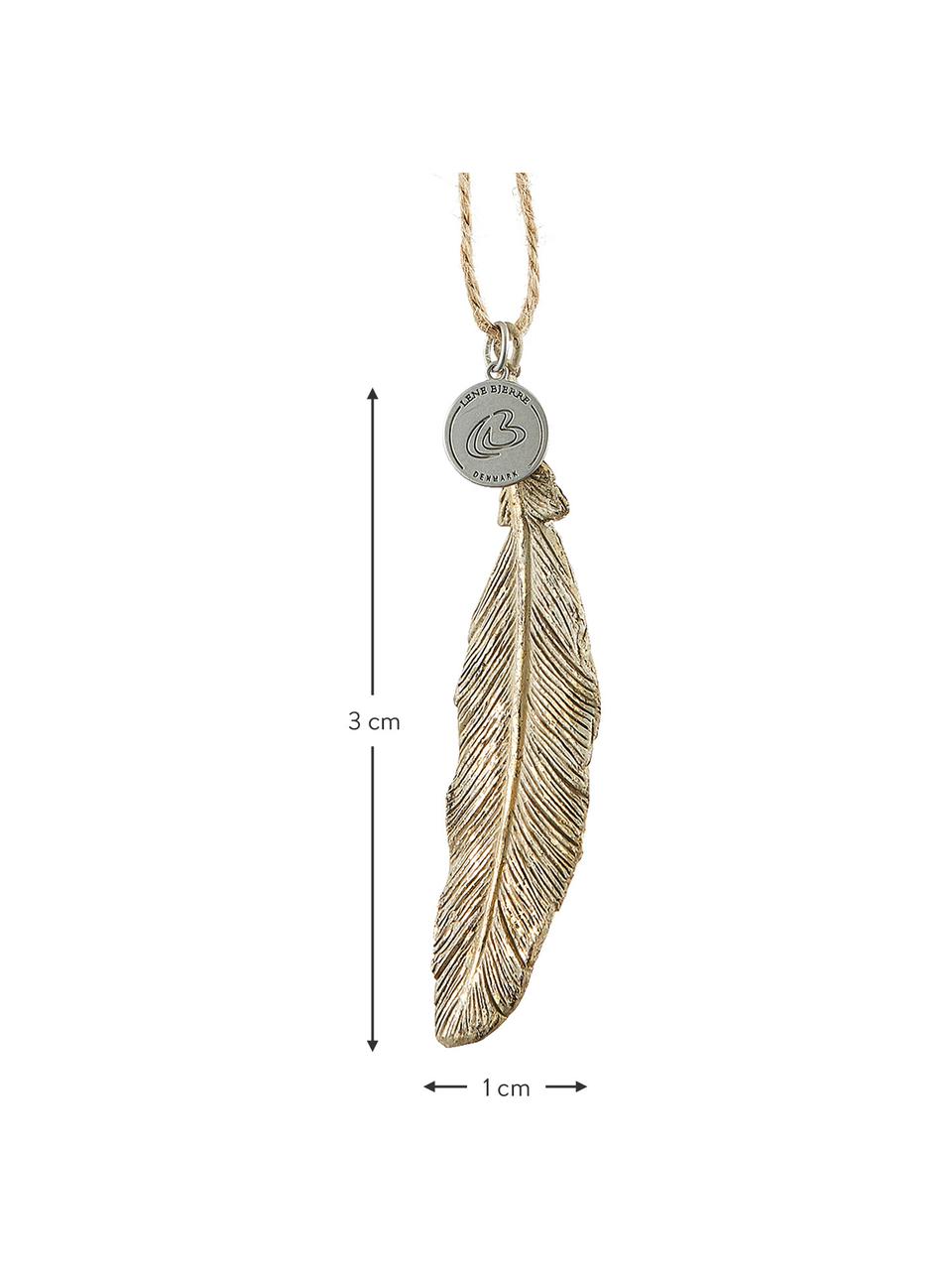 Handgemaakte decoratieve hanger Feather, Polyresin, Goudkleurig, B 1 x L 3 cm