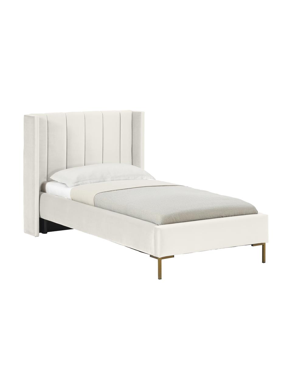 Einzelbett Dusk aus Samt, Bezug: Polyestersamt Der hochwer, Korpus: Massives Kiefernholz, FSC, Füße: Metall, pulverbeschichtet, Samt Off White, B 90 x L 200 cm