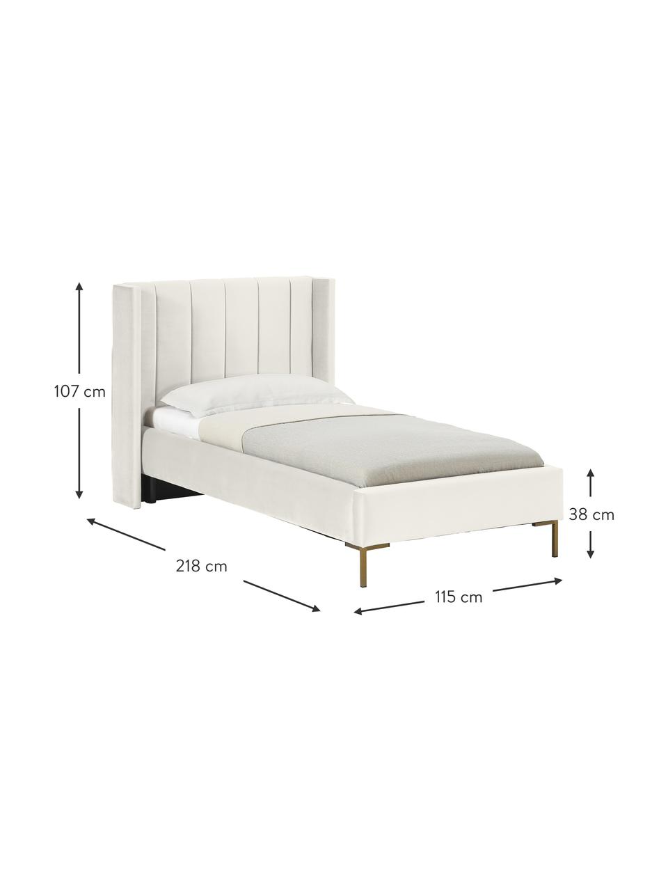 Einzelbett Dusk aus Samt, Bezug: Polyestersamt Der hochwer, Korpus: Massives Kiefernholz, FSC, Füße: Metall, pulverbeschichtet, Samt Off White, B 90 x L 200 cm