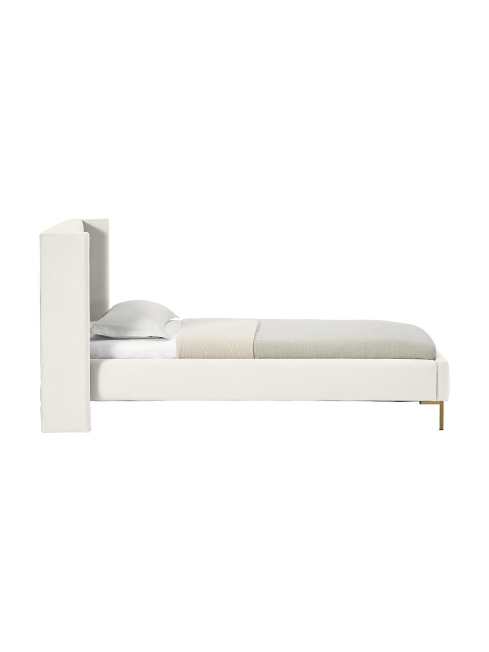 Eenpersoonsbed Dusk van fluweel, Bekleding: polyester fluweel Met 30., Poten: gepoedercoat metaal Het m, Fluweel Off White, B 90 x L 200 cm