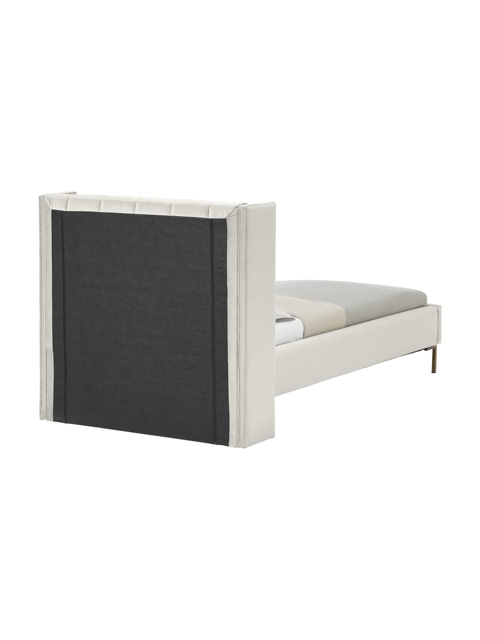 Einzelbett Dusk aus Samt, Bezug: Polyestersamt Der hochwer, Korpus: Massives Kiefernholz, FSC, Füße: Metall, pulverbeschichtet, Samt Off White, B 90 x L 200 cm