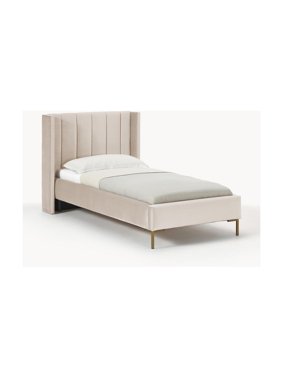 Jednolůžková sametová postel Dusk, Světle béžová, Š 90 cm, D 200 cm