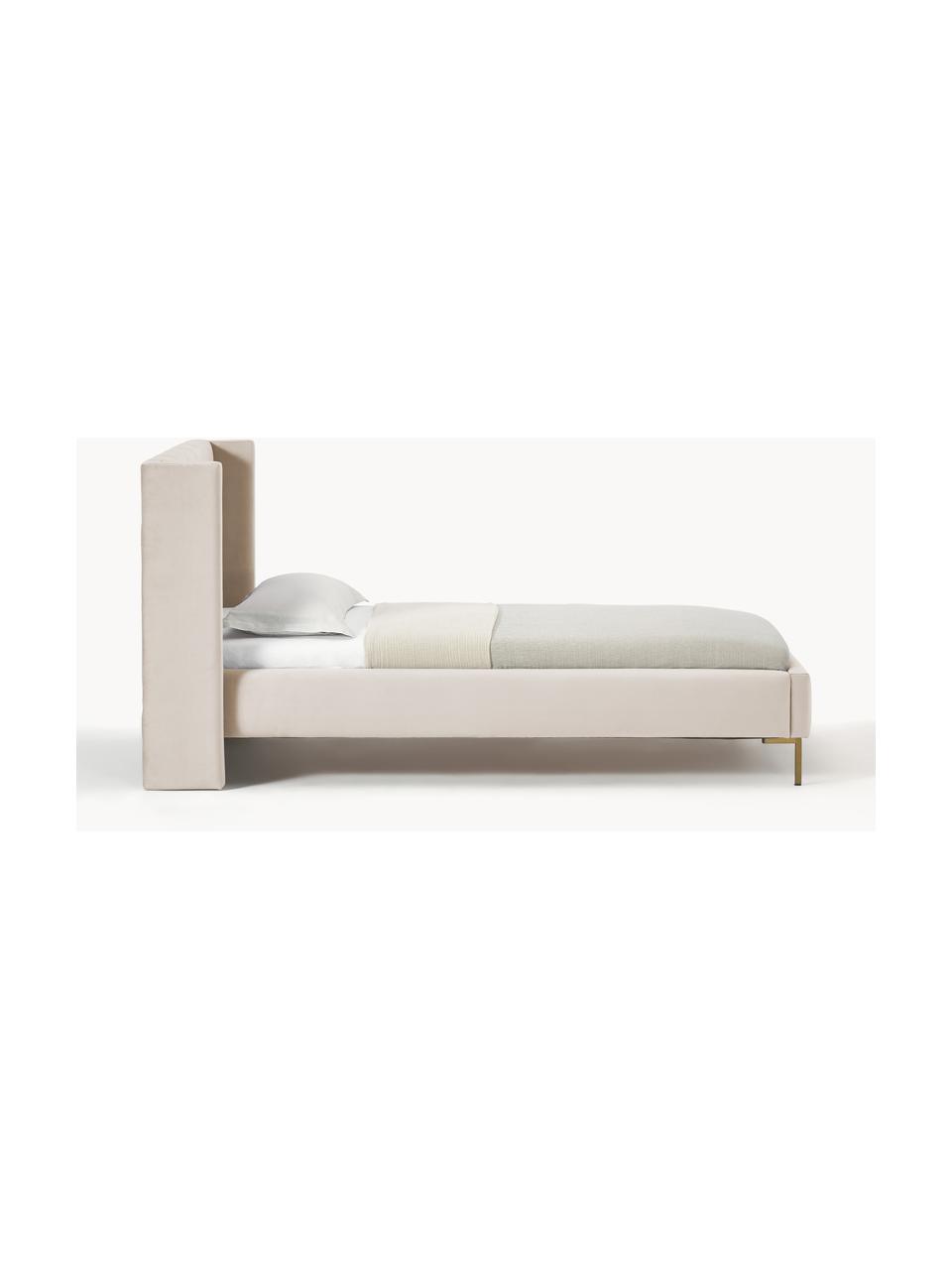 Cama individual de terciopelo Dusk, Tapizado: terciopelo de poliéster A, Estructura: madera de pino maciza con, Patas: metal con pintura en polv, Terciopelo beige claro, An 90 x L 200 cm