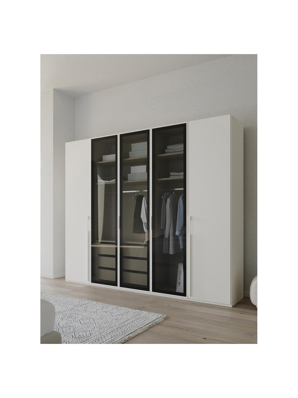 Drehtürenschrank Skat Shine mit beleuchteten Glastüren, Griffe: Metall, beschichtet, Weiß, B 251 x H 223 cm