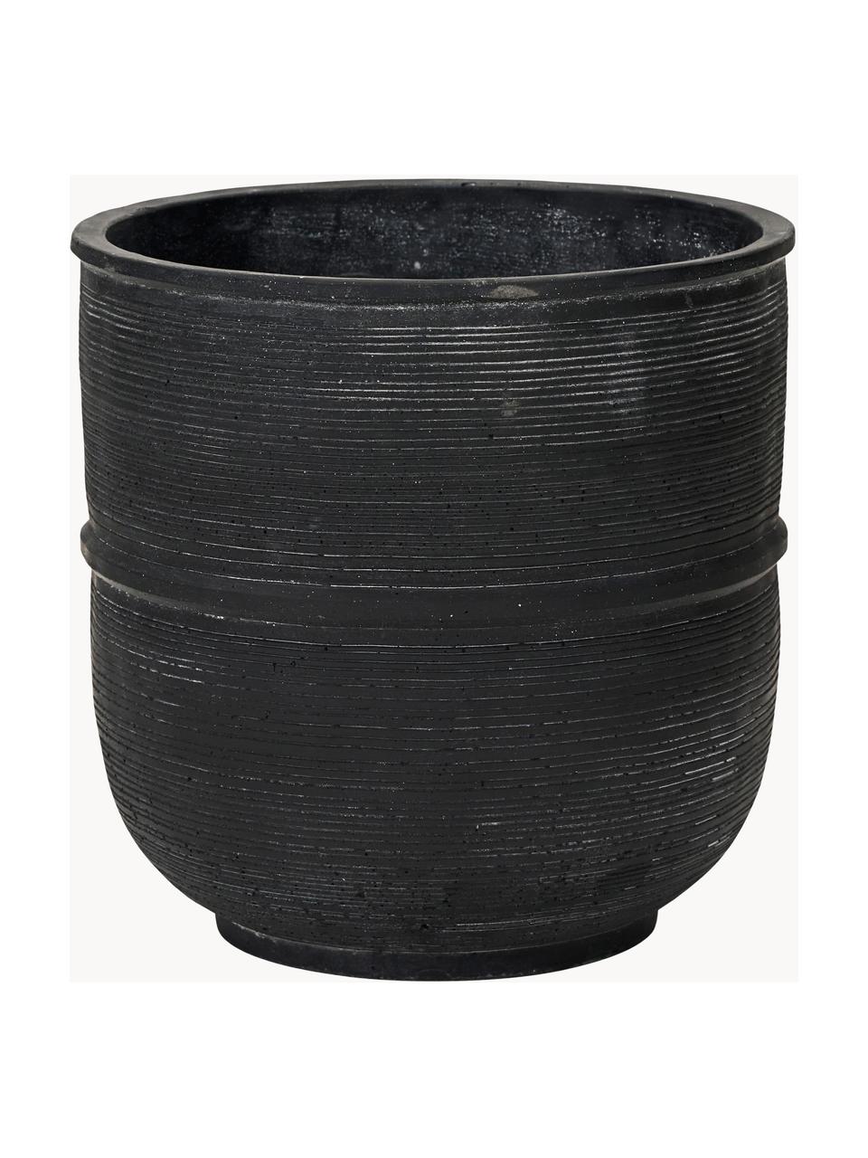 Cache-pot artisanal avec surface nervurée Ground, Béton, Gris foncé, Ø 28 x haut. 28 cm