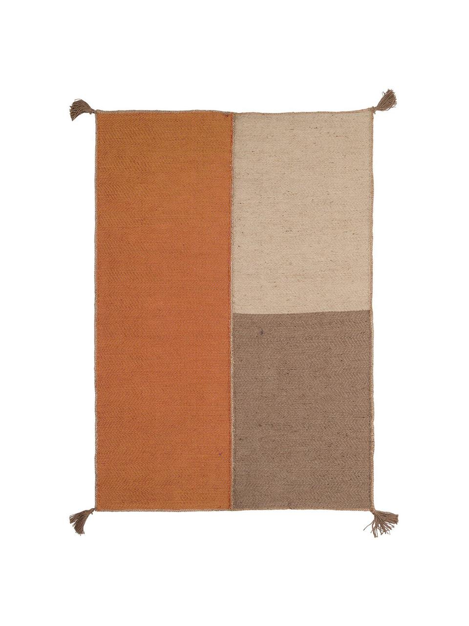 Tapis en jute avec houppes Dune, 100 % jute, Rouge orangé, beige, gris, larg. 140 x long. 200 cm (taille S)