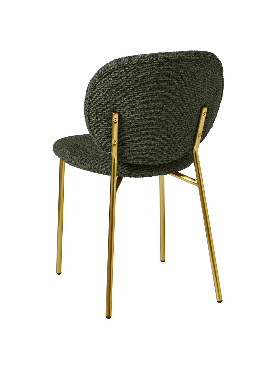 Chaises rembourrées en tissu bouclé Ulrica, 2 pièces, En tissu bouclé vert, couleur dorée, larg. 47 x prof. 61 cm