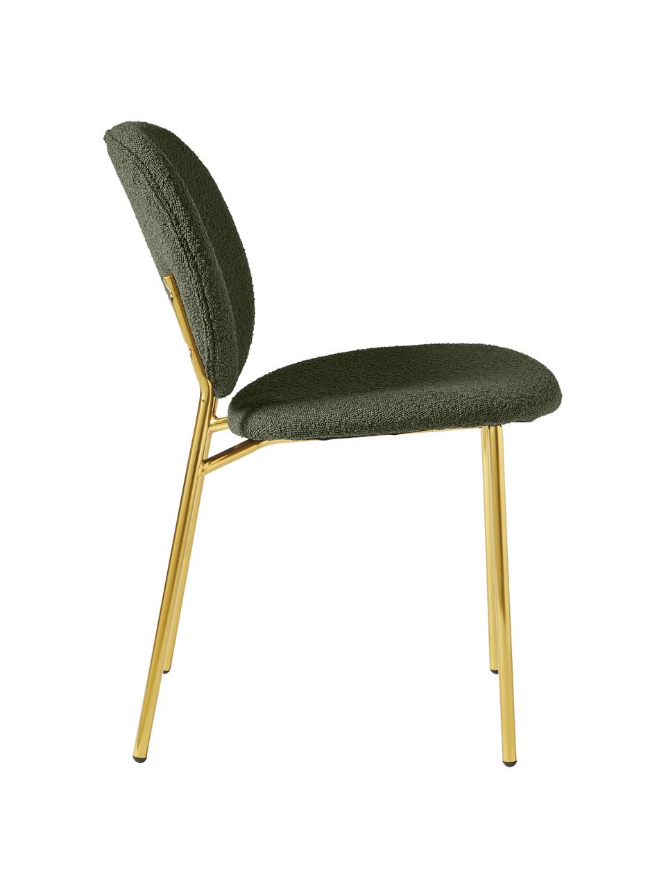 Sedia imbottita in bouclé Ulrica 2 pz, Rivestimento: bouclé (100% poliestere) , Rivestimento: schiuma, Gambe: metallo rivestito, Bouclé verde, dorato, Larg. 47 x Prof. 61 cm