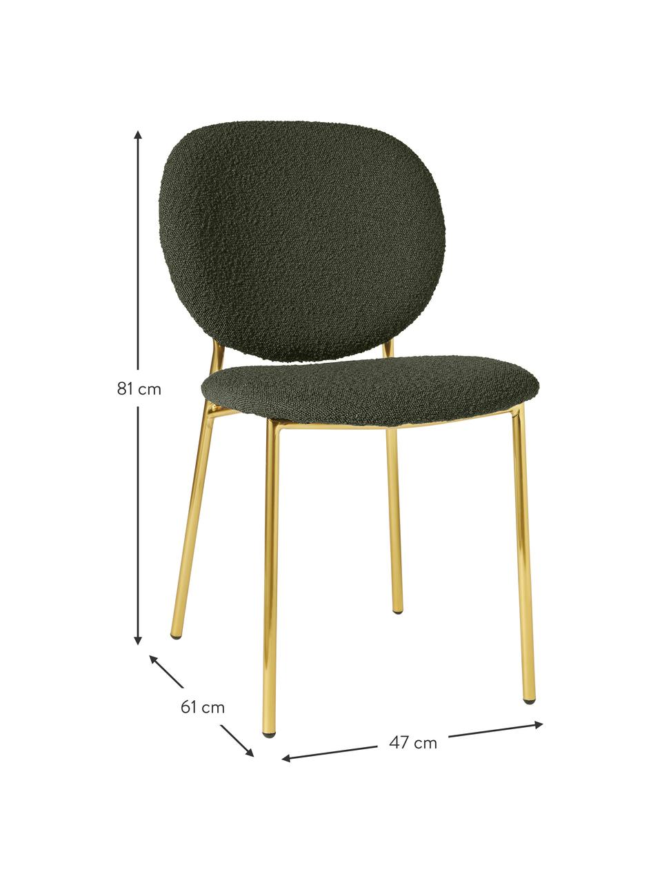 Chaises rembourrées en tissu bouclé Ulrica, 2 pièces, En tissu bouclé vert, couleur dorée, larg. 47 x prof. 61 cm