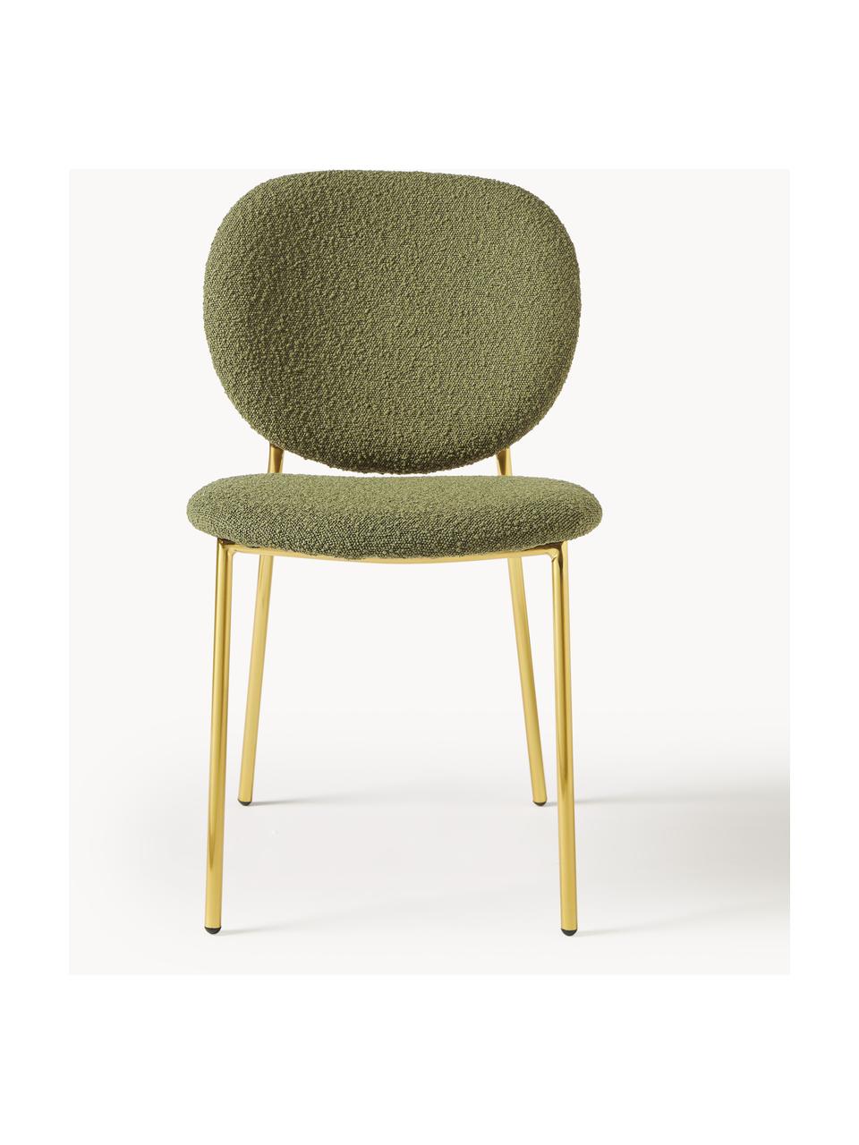 Bouclé gestoffeerde stoelen Ulrica, 2 stuks, Bekleding: bouclé (100% polyester) M, Poten: gecoat metaal Het in dit , Bouclé groen, goudkleurig, B 47 x D 61 cm