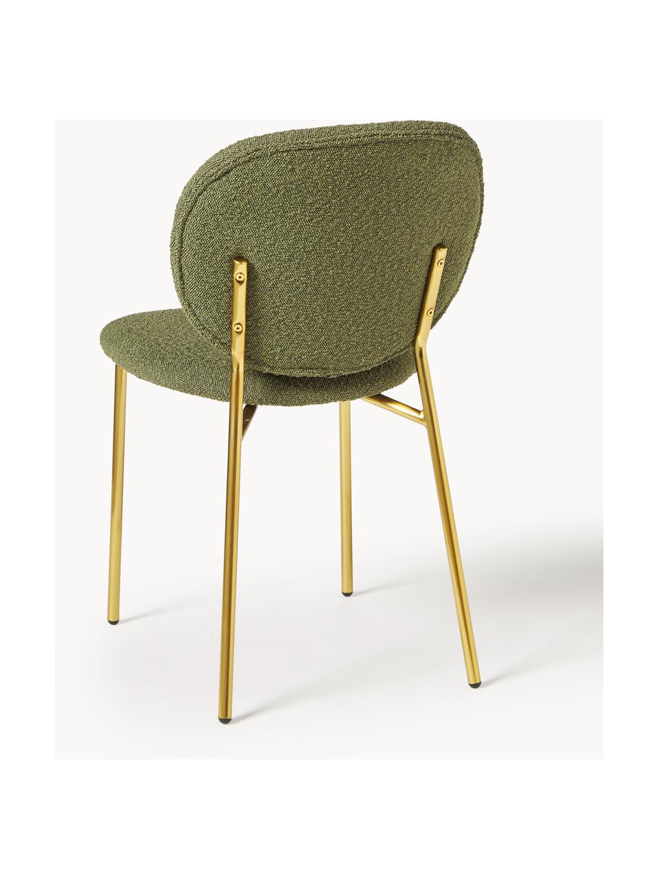Bouclé gestoffeerde stoelen Ulrica, 2 stuks, Bekleding: bouclé (100% polyester) M, Poten: gecoat metaal Het in dit , Bouclé groen, goudkleurig, B 47 x D 61 cm