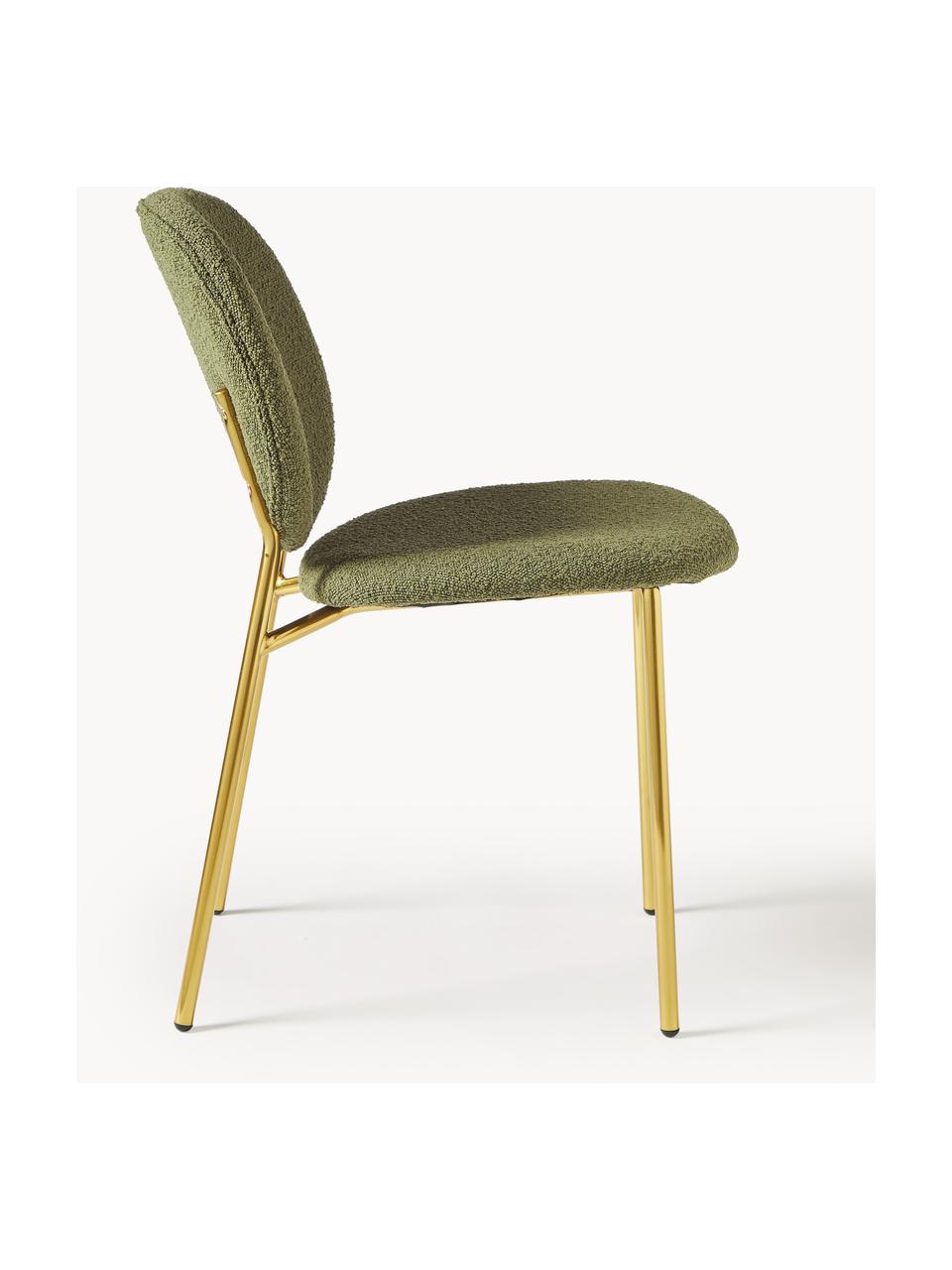 Chaises rembourrées en tissu bouclé Ulrica, 2 pièces, Bouclé vert, pieds dorés, larg. 47 x prof. 61 cm