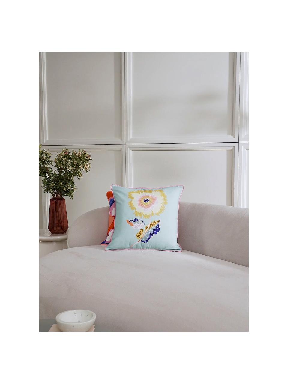 Housse de coussin 45x45 motif fleurs en coton bio Lela, 100 % coton bio, certifié GOTS, Multicolore, larg. 45 x long. 45 cm