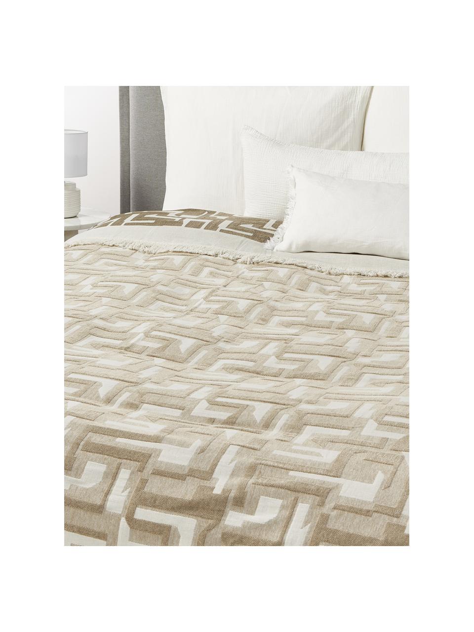 Jacquard bedsprei Fran met franjes, 55% katoen, 45% polyester (chenille)

Het in dit product gebruikte materiaal is getest op schadelijke stoffen en gecertificeerd volgens STANDARD 100 door OEKO-TEX®, 6457CIT, CITEVE., Lichtbeige, crèmewit, B 230 x L 250 cm