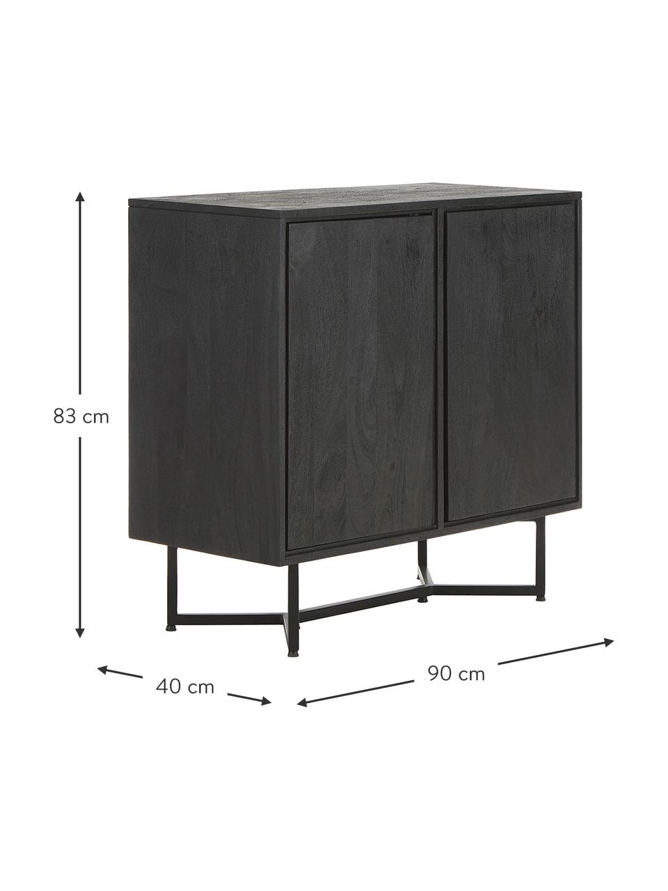 Credenza in legno massiccio Luca, Piedini: metallo verniciato a polv, Nero, Larg. 90 x Alt. 83 cm