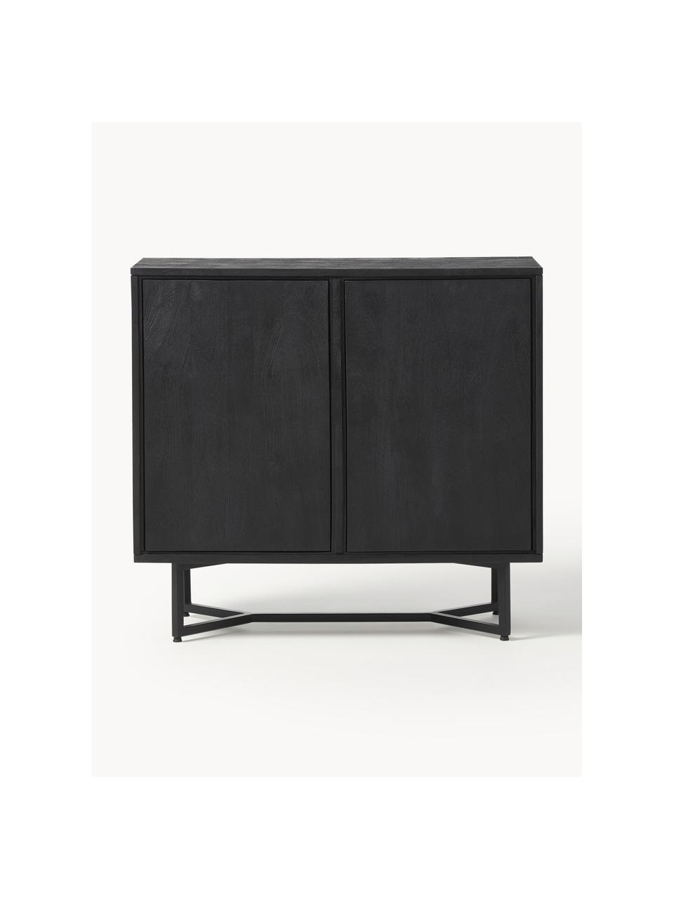 Enfilade en bois massif Luca, Bois de manguier, noir laqué, larg. 90 x haut. 83 cm