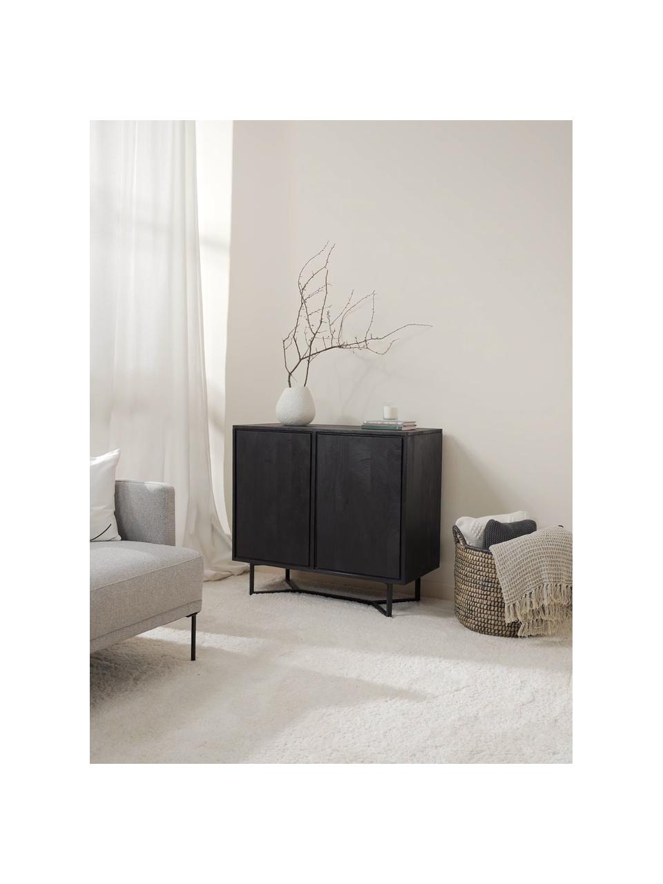 Enfilade en bois massif Luca, Bois de manguier, noir laqué, larg. 90 x haut. 83 cm