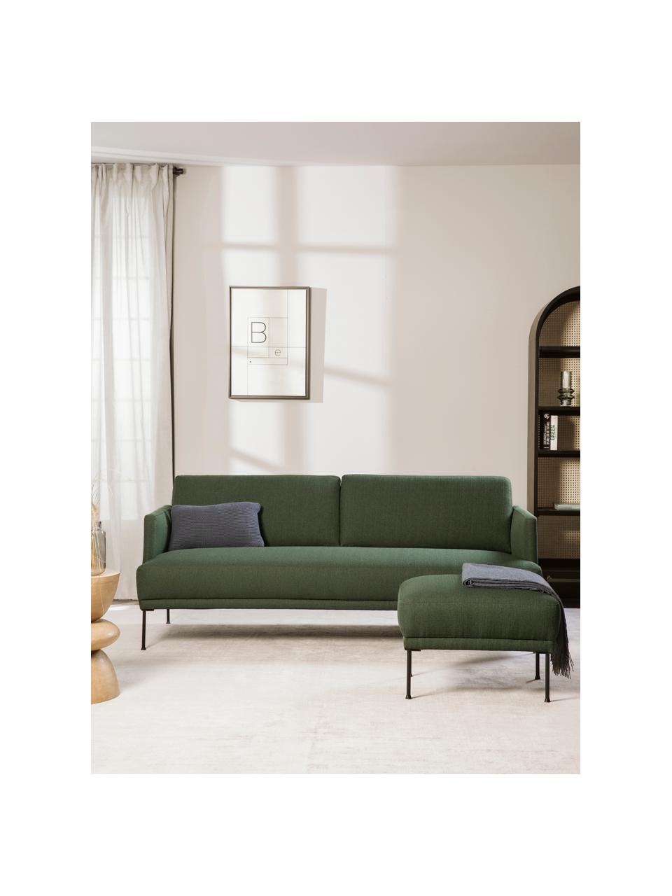 Tabouret de canapé avec pieds en métal Fluente, Tissu vert foncé, larg. 62 x haut. 46 cm