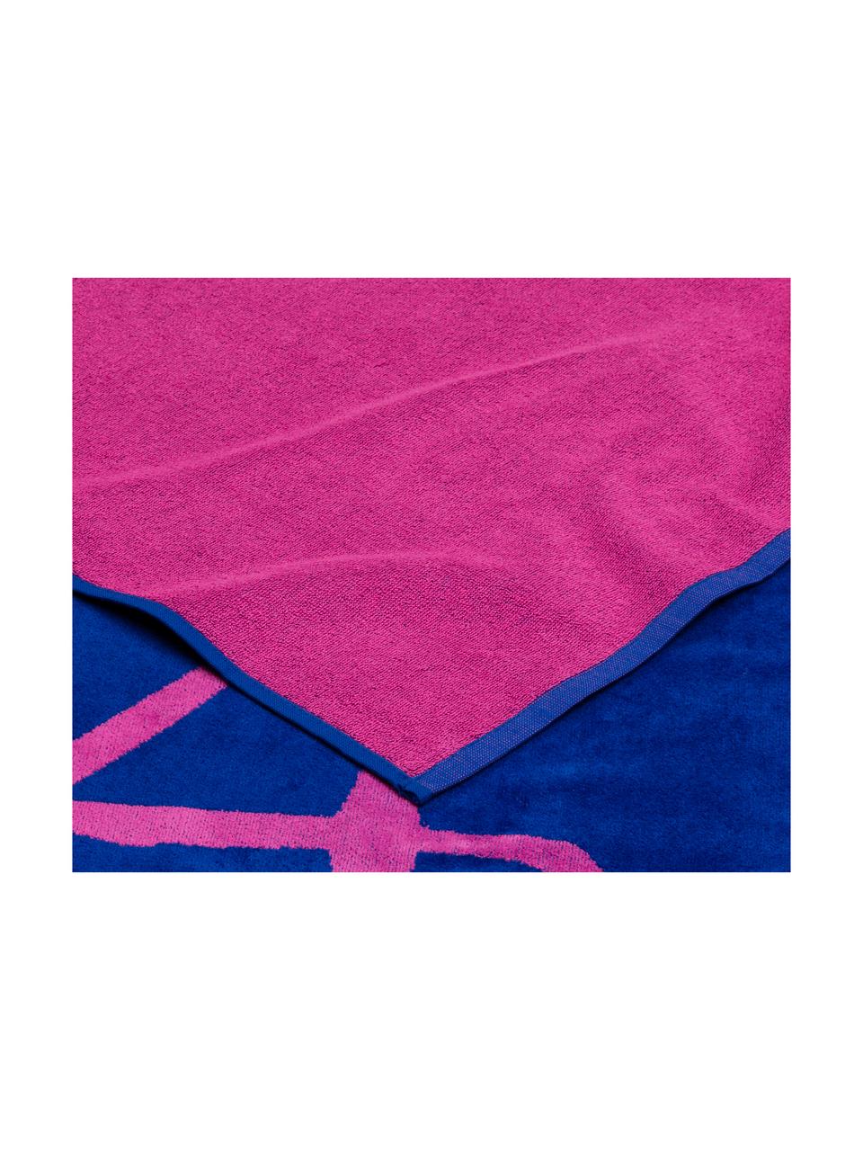 Toalla de playa Flamingo, Parte delantera: terciopelo (algodón), Reverso: afelpado (algodón), Azul cobalto, rosa, An 100 x L 180 cm