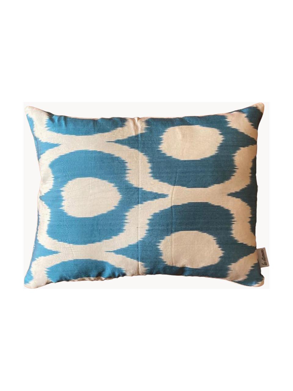 Housse de coussin 40x60 en soie avec motif abstrait Silky, Bleu, beige clair, larg. 40 x long. 60 cm