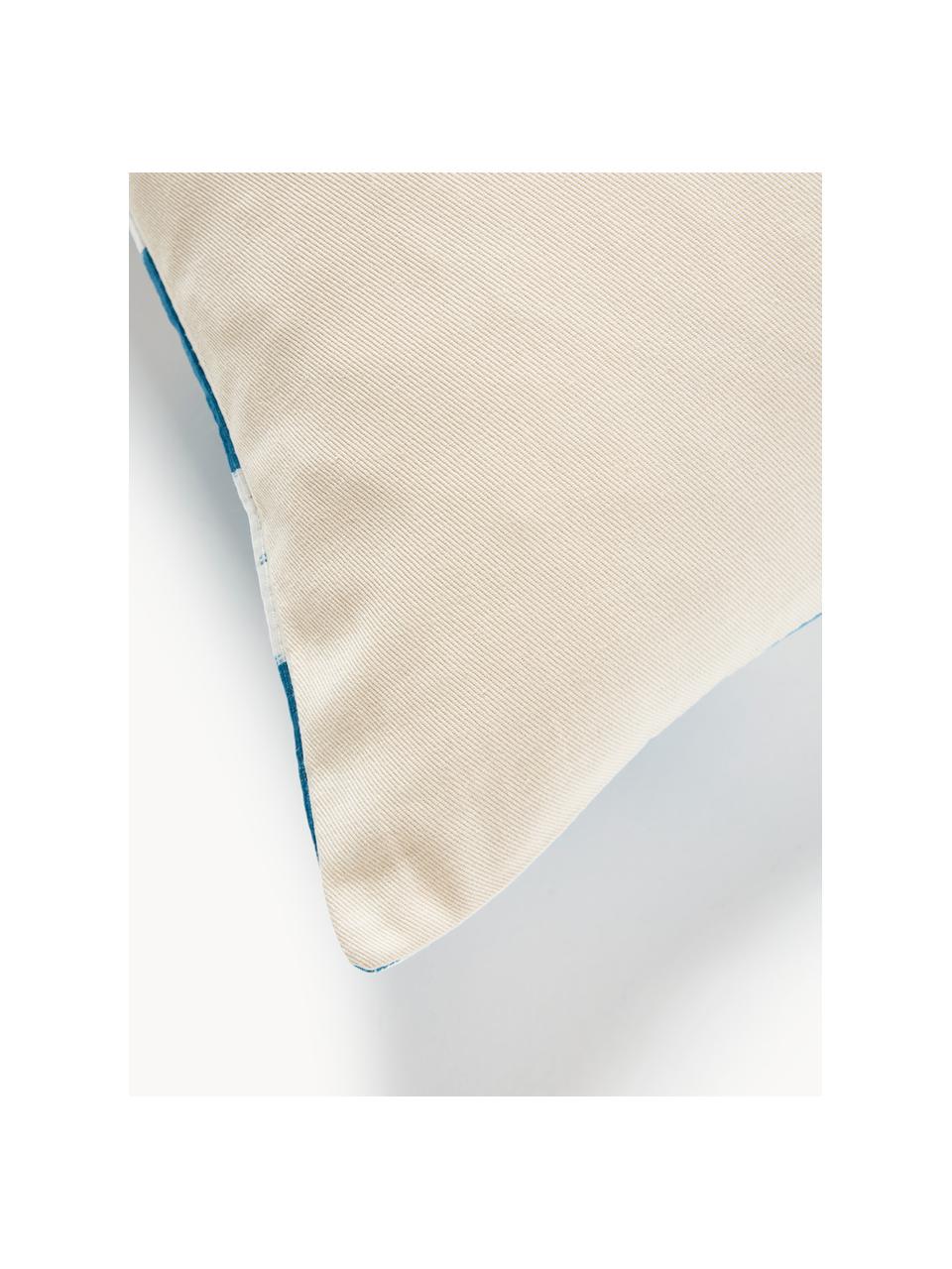 Housse de coussin 40x60 en soie avec motif abstrait Silky, Bleu, beige clair, larg. 40 x long. 60 cm