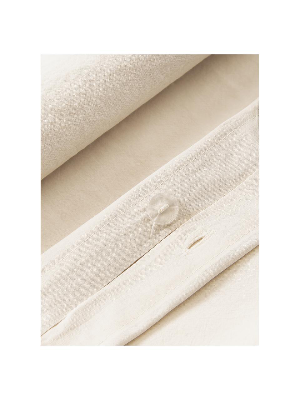 Gewaschener Baumwoll-Bettdeckenbezug Darlyn, 100 % Baumwolle
Fadendichte 150 TC, Standard Qualität

Bettwäsche aus Baumwolle fühlt sich auf der Haut angenehm weich an, nimmt Feuchtigkeit gut auf und eignet sich für Allergiker.

Durch ein besonderes Waschungsverfahren erhält der Stoff eine robuste, unregelmässige Stonewash-Optik. Ausserdem wird der Stoff dadurch weich und geschmeidig im Griff und erhält eine natürliche Knitter-Optik, die kein Bügeln erfordert und Gemütlichkeit ausstrahlt.

Das in diesem Produkt verwendete Material ist schadstoffgeprüft und zertifiziert nach STANDARD 100 by OEKO-TEX®, 4265CIT, CITEVE., Beige, B 200 x L 200 cm