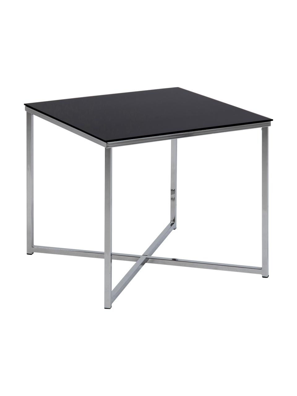 Mesa auxiliar Matheo, tablero de cristal, Estructura: metal, cromado, Tablero: vidrio laminado, Negro, metal cromado, An 50 x Al 45 cm