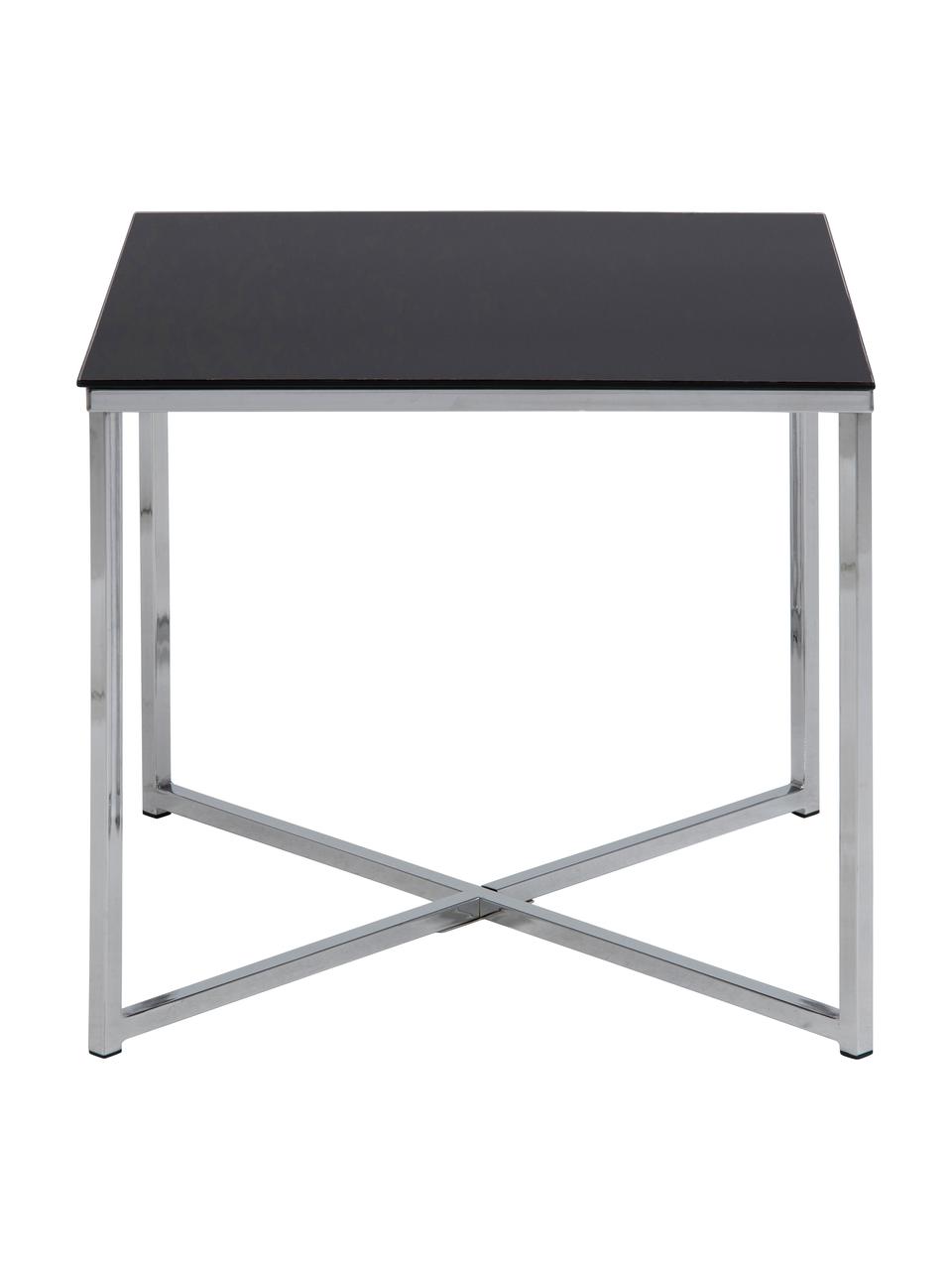 Mesa auxiliar Matheo, tablero de cristal, Estructura: metal, cromado, Tablero: vidrio laminado, Negro, metal cromado, An 50 x Al 45 cm