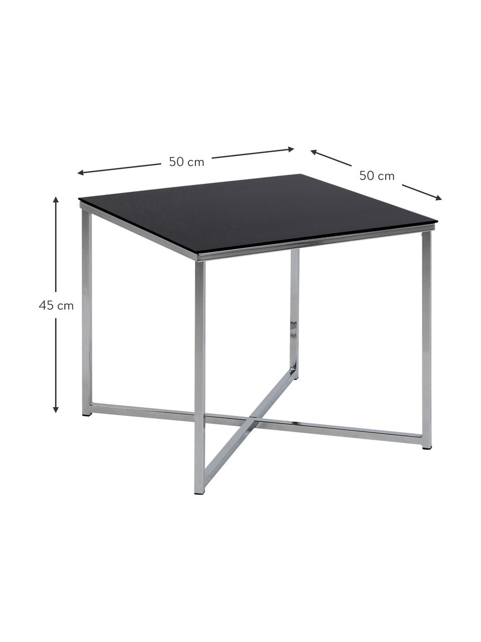 Beistelltisch Matheo mit Glasplatte, Gestell: Metall, verchromt, Tischplatte: Sicherheitsglas, Schwarz, Metall verchrom, 50 x 45 cm