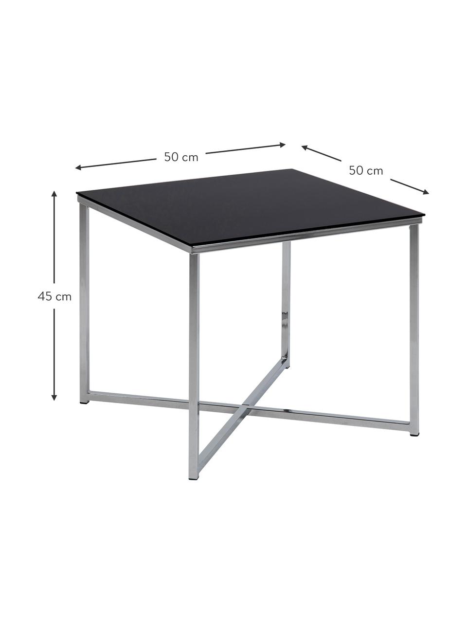 Table d'appoint avec plateau en verre Matheo, Noir, métal chromé