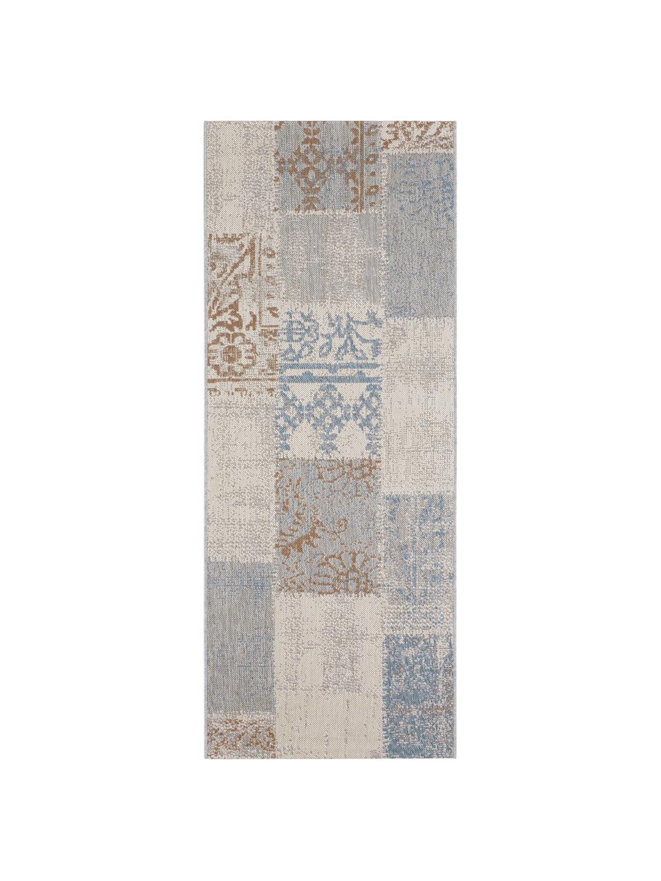 In- & outdoor loper Symi, 100% polypropyleen, Beige, blauw, bruin, grijs, 80 x 200 cm