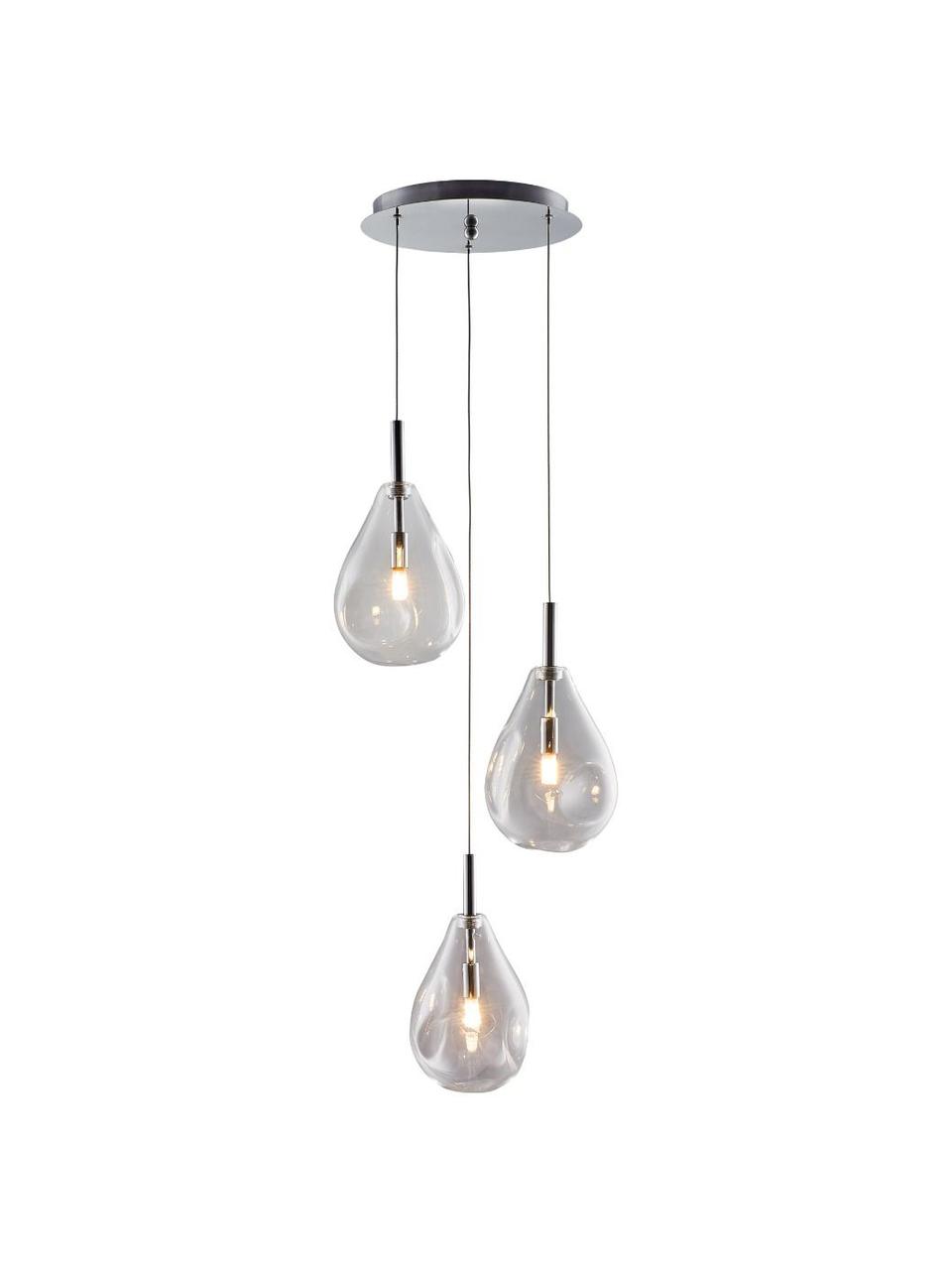 Cluster-Pendelleuchte Bastoni aus Glas, Dekor: Metall, Baldachin: Metall, Chrom, Transparent, Ø 35 x H 120 cm