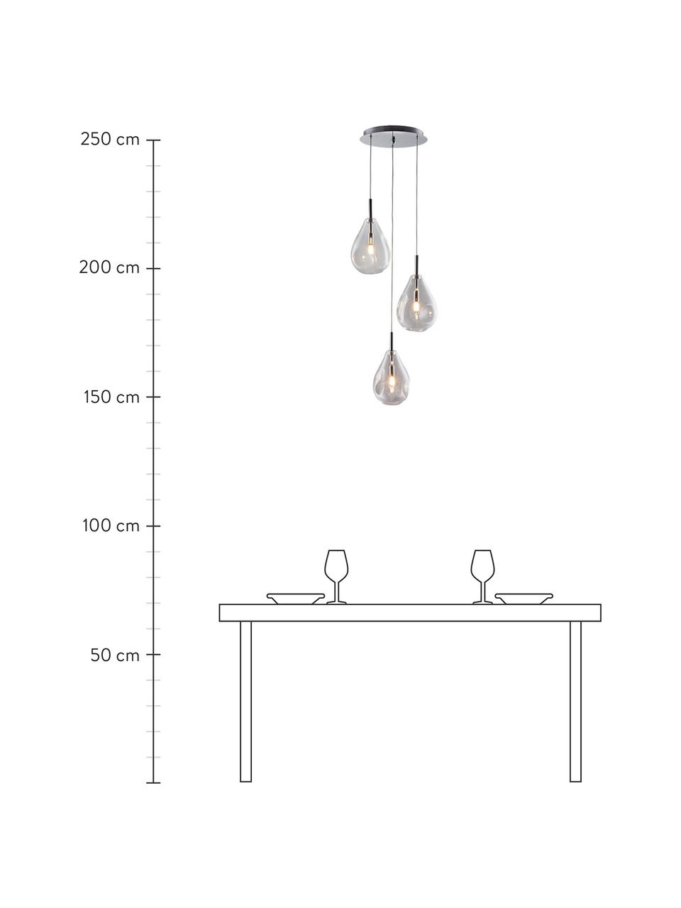 Cluster hanglamp Bastoni van glas, Decoratie: metaal, Baldakijn: metaal, Chroomkleurig, transparant, Ø 35 x H 120 cm