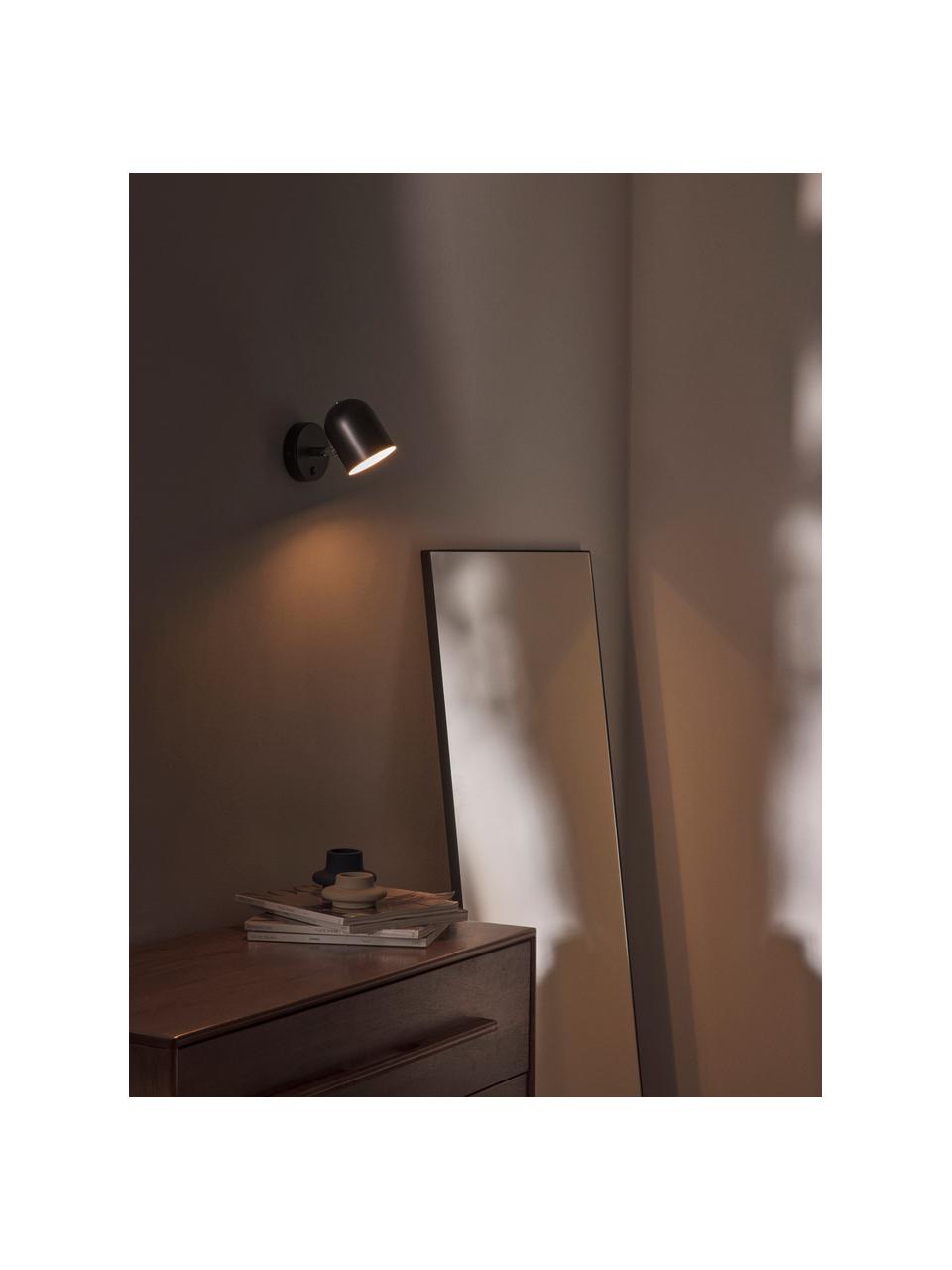 Verstelbare wandlamp Almo, Lampenkap: gepoedercoat metaal, Zwart, Ø 10 x H 17 cm