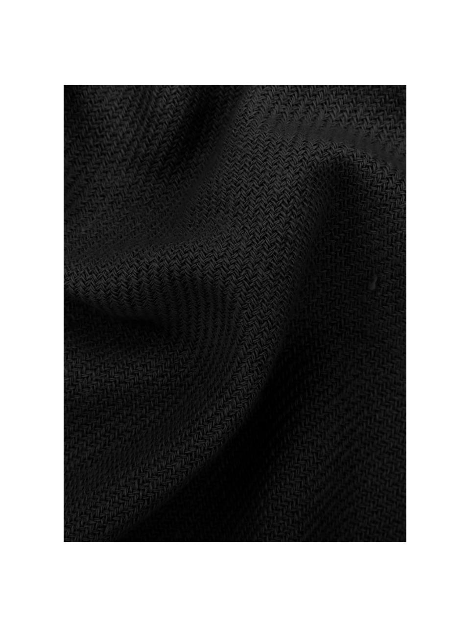 Coperta in cotone nero con finitura a frange Madison, 100% cotone, Nero, Larg. 140 x Lung. 170 cm