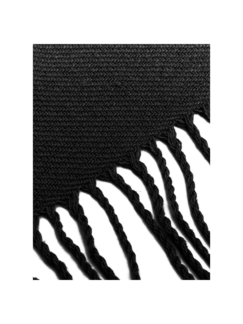 Plaid noir en coton à franges Madison, 100 % coton, Noir, larg. 140 x long. 170 cm