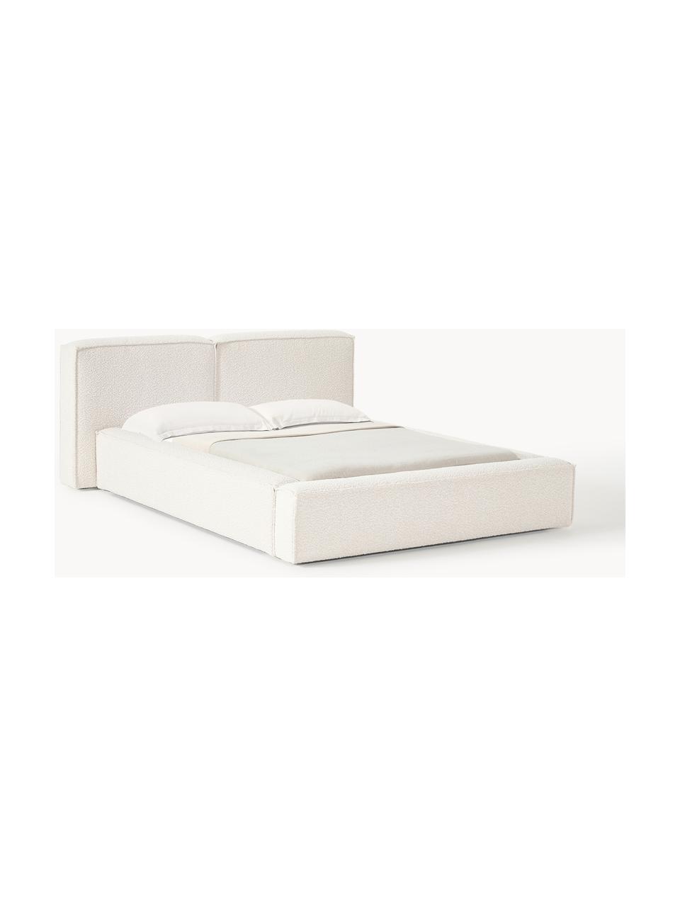 Cama tapizada en tejido bouclé Lennon, Funda: Bouclé (80% poliéster, 20, Estructura: madera de pino maciza con, Patas: madera, plástico Este pro, Bouclé blanco Off White, An 208 x L 243 cm (colchón 140 x 200 cm)