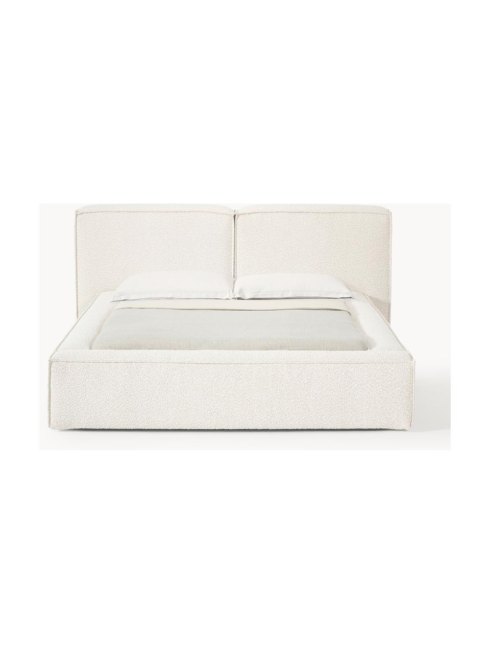 Letto imbottito in bouclé Lennon, Rivestimento: bouclé (80% poliestere, 2, Rivestimento: schiuma, certificata Cert, Struttura: legno di pino massiccio, , Piedini: legno, plastica Questo pr, Bouclé bianco latte, Larg. 208 x Lung. 243 cm (superfice 140 x 200 cm)