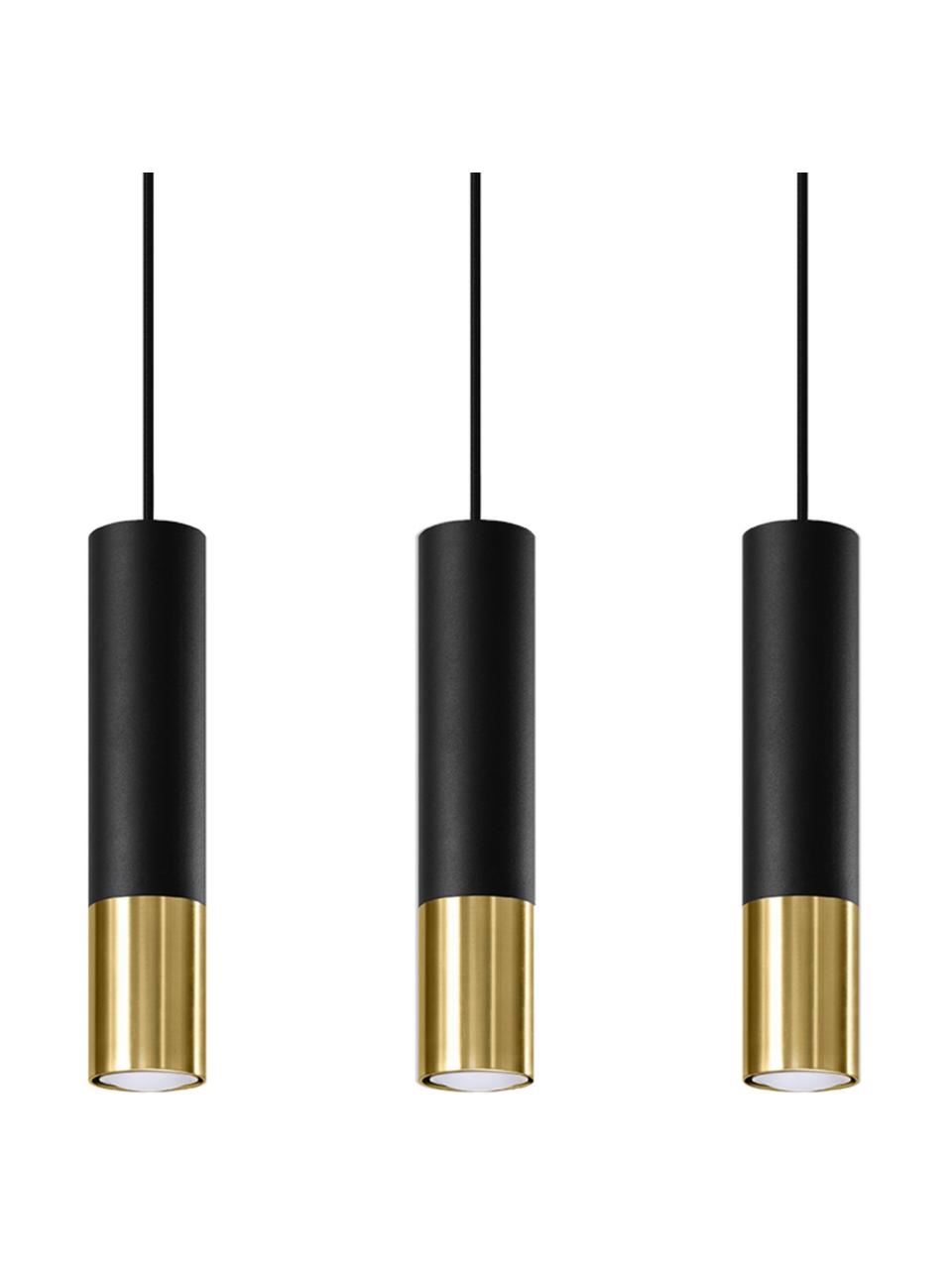 Hanglamp Longbot in zwart-goudkleur, Lampenkap: gecoat staal, Baldakijn: gecoat staal, Frame: zwart gelakt eikenhout. Voet: goudkleurig, B 40 cm x H 30 cm
