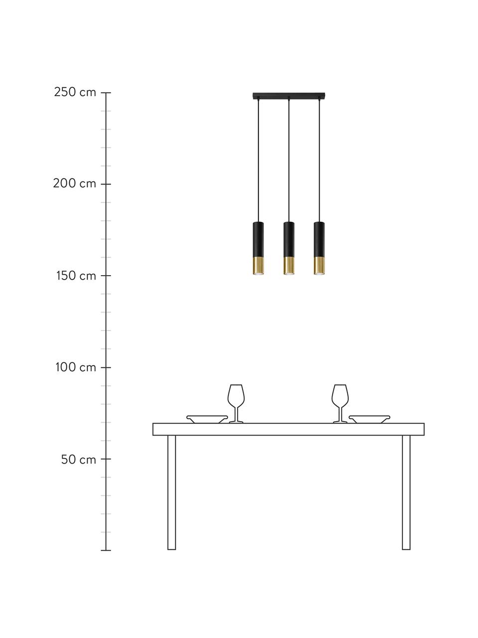 Hanglamp Longbot in zwart-goudkleur, Lampenkap: gecoat staal, Baldakijn: gecoat staal, Frame: zwart gelakt eikenhout. Voet: goudkleurig, B 40 cm x H 30 cm