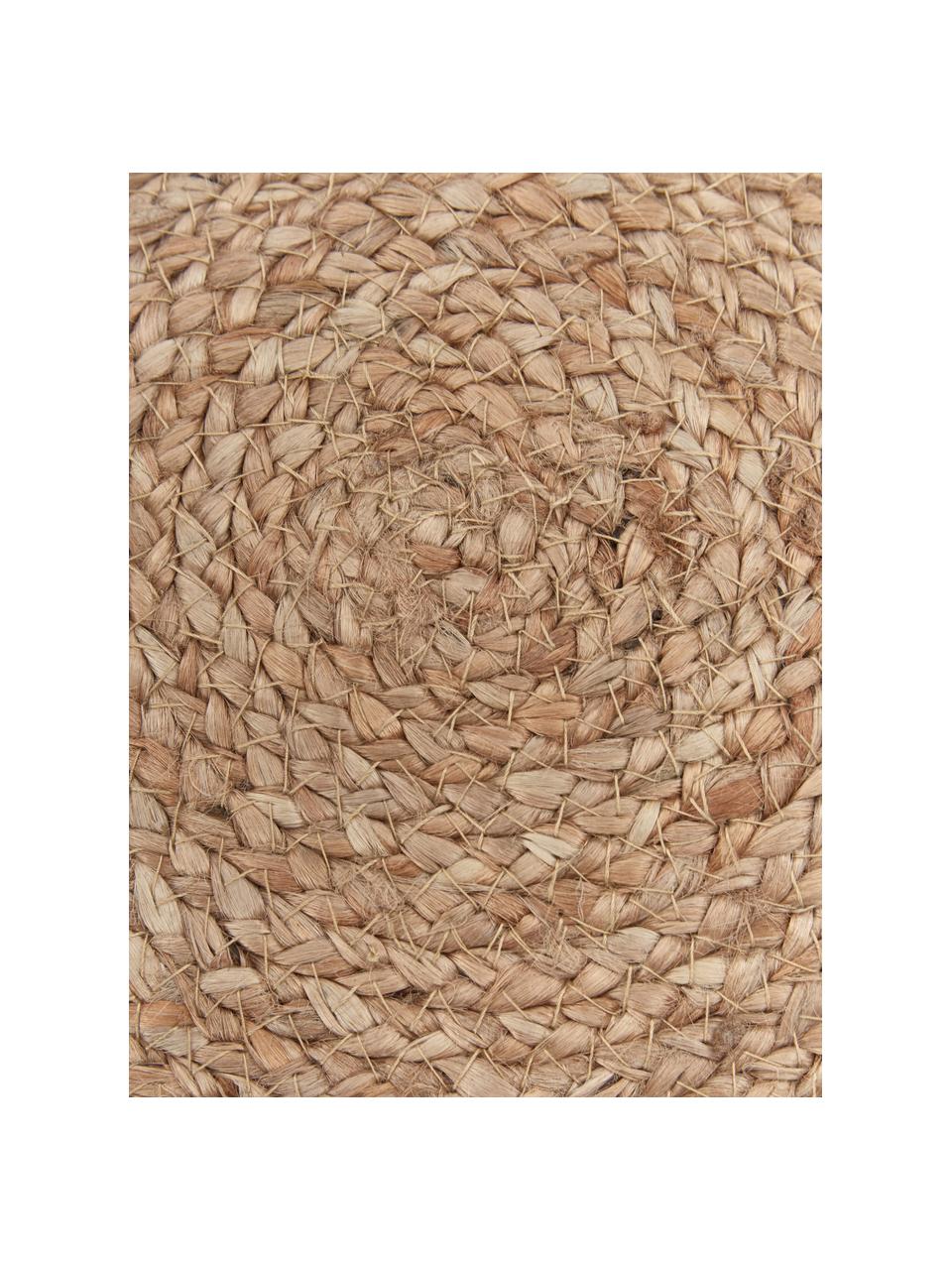 Coussin décoratif rond jute à pompons Fiko, Beige, noir, Ø 40 cm