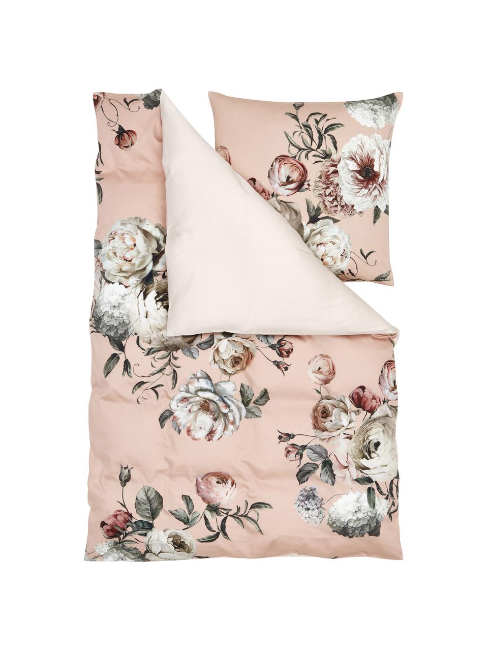 Pościel z satyny bawełnianej Blossom, Blady różowy, 135 x 200 cm + 1 poduszka 80 x 80 cm