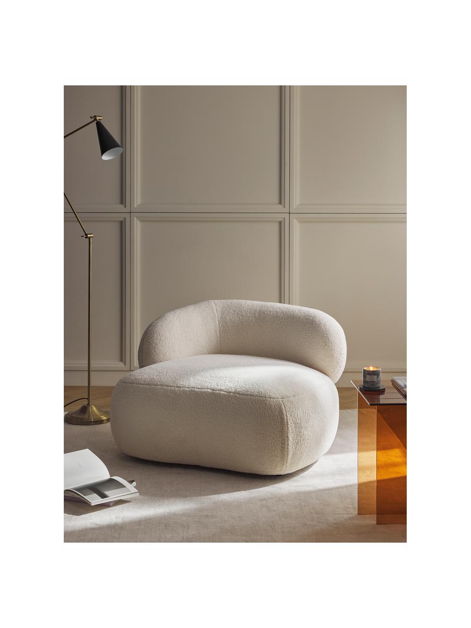 Fauteuil lounge peluche Alba, Peluche blanc cassé, larg. 102 x prof. 89 cm, dossier à gauche