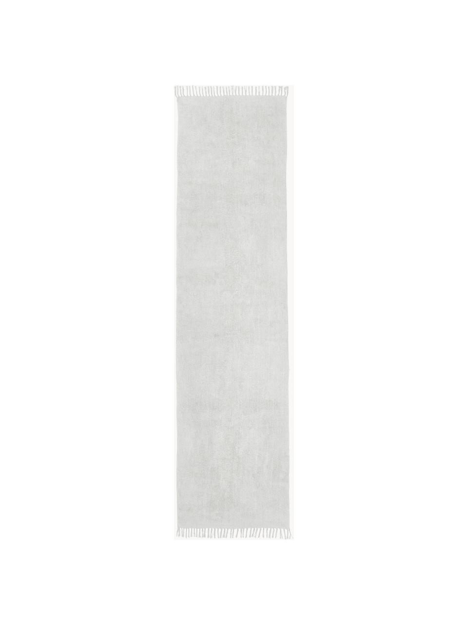 Tapis de couloir blanc en coton à franges, tufté main Daya, Gris clair, larg. 80 x long. 300 cm