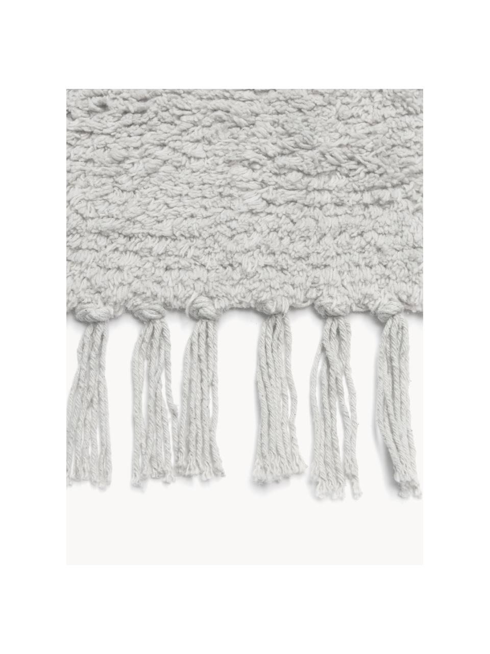 Tapis de couloir blanc en coton à franges, tufté main Daya, Gris clair, larg. 80 x long. 300 cm